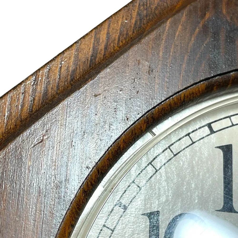 Vintage Wood Frame Clock w/Domed Glass Face 10 X 10